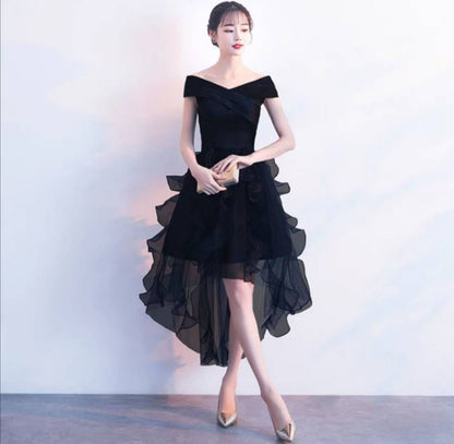 Off-Shoulder Plain Ruffle High Low A-Line Cocktail Dress