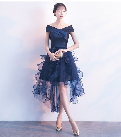 Off-Shoulder Plain Ruffle High Low A-Line Cocktail Dress