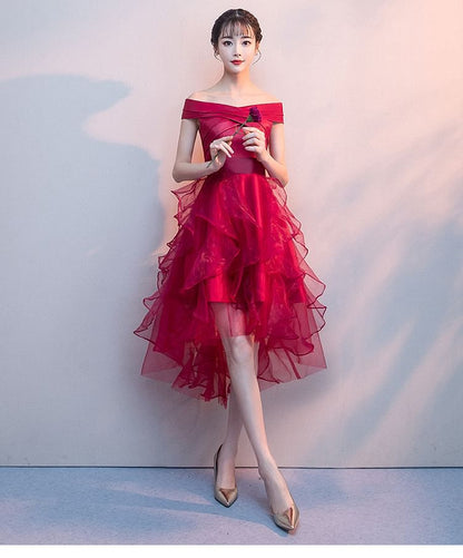 Off-Shoulder Plain Ruffle High Low A-Line Cocktail Dress