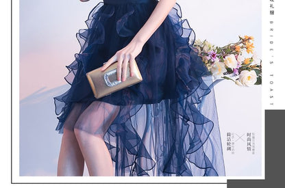 Off-Shoulder Plain Ruffle High Low A-Line Cocktail Dress