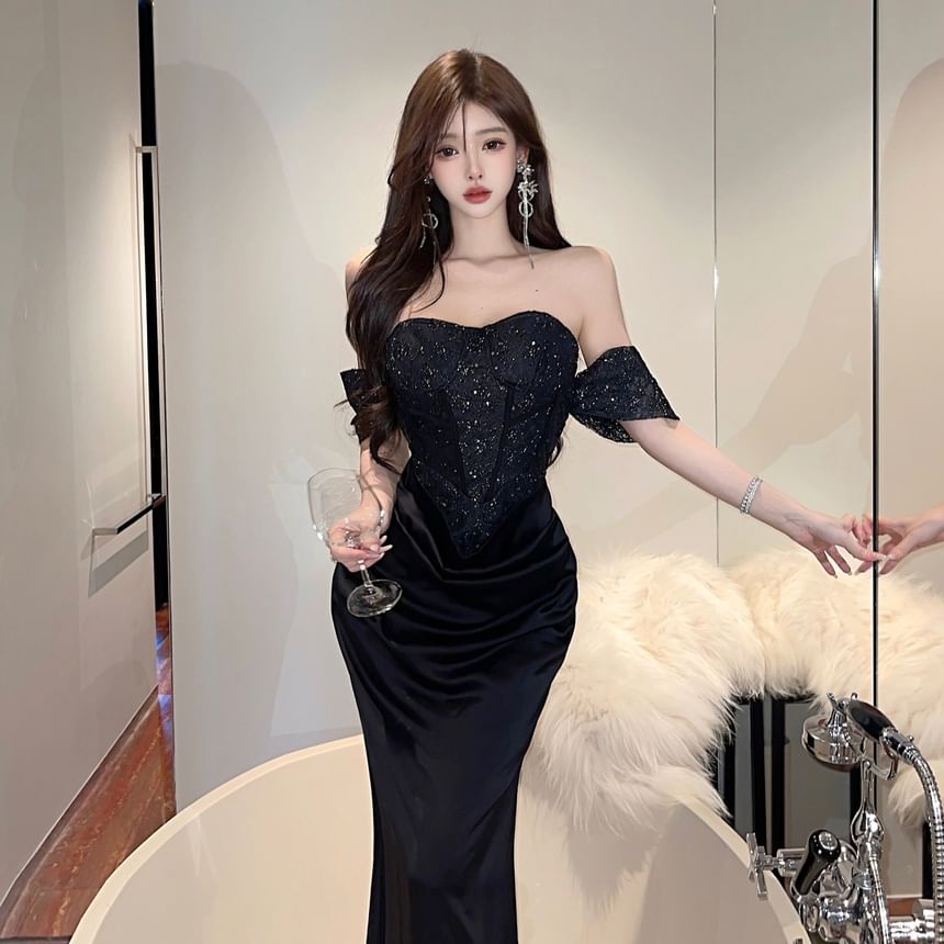 Off-Shoulder Sequin Ruched Corset Mermaid Evening Gown