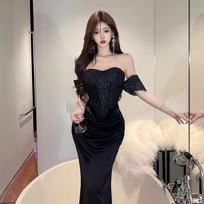 Off-Shoulder Sequin Ruched Corset Mermaid Evening Gown