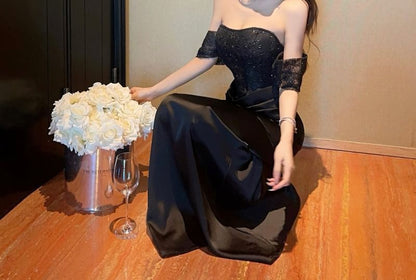 Off-Shoulder Sequin Ruched Corset Mermaid Evening Gown