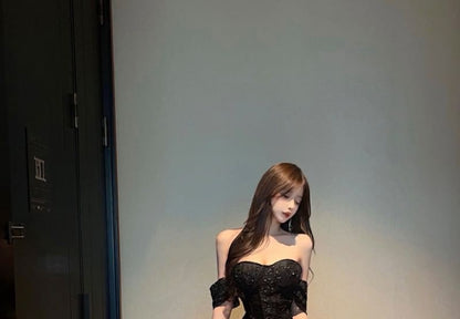 Off-Shoulder Sequin Ruched Corset Mermaid Evening Gown