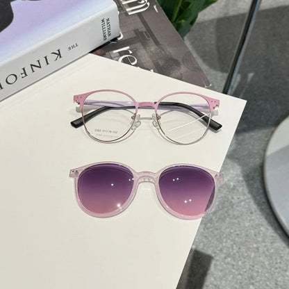 On Metal Clip With Round Sunglasses Glasses