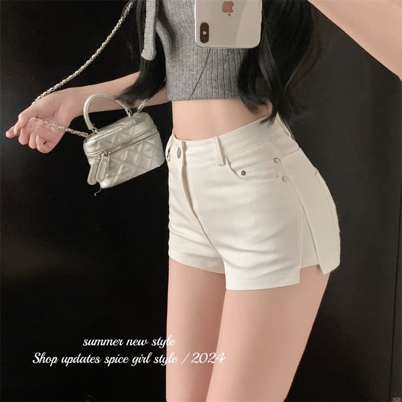 High Waist Plain Zip Hem Shorts