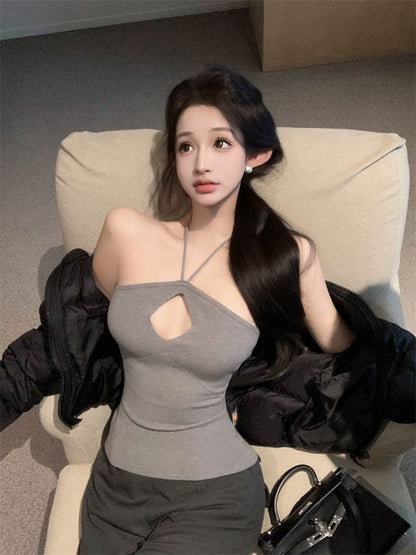 Plain Cutout Halter Top