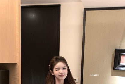 Scoop Neck Plain Lace Trim Halter Top / Mid Rise Dotted Asymmetrical Mini A-Line Skirt