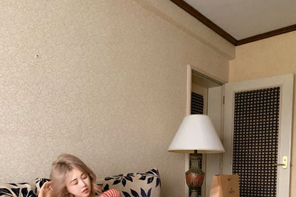 Long-Sleeve Gingham Button-Up Crop Mesh Top