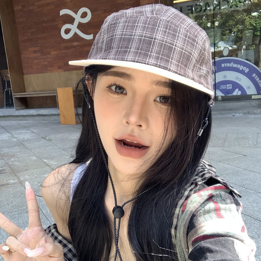 Plaid Drawstring Baseball Cap