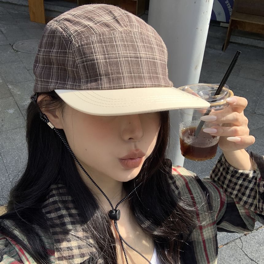 Plaid Drawstring Baseball Cap