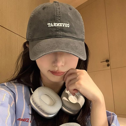 Lettering Embroidered Washed Baseball Cap