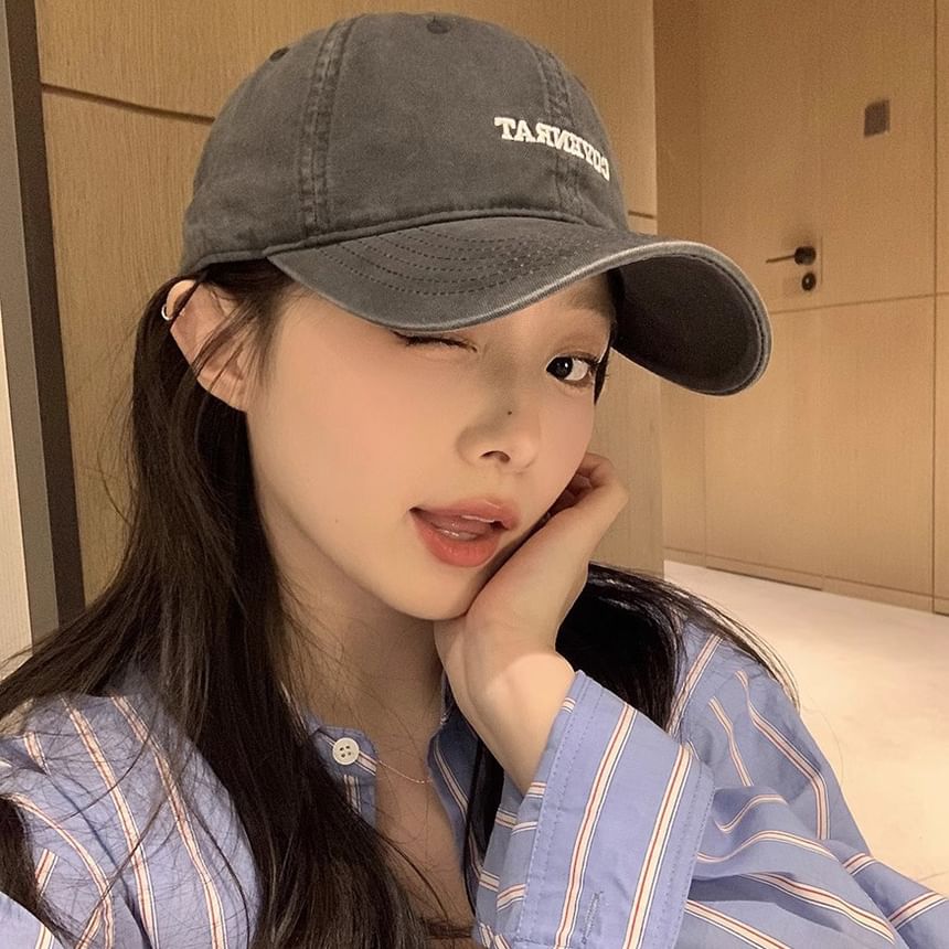 Lettering Embroidered Washed Baseball Cap