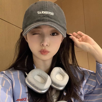 Lettering Embroidered Washed Baseball Cap