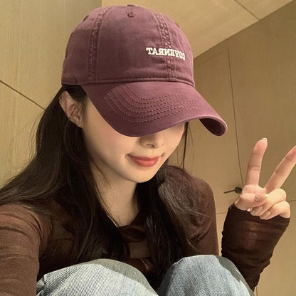 Lettering Embroidered Washed Baseball Cap