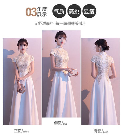 Gown Collar A-Line Stand Short-Sleeve Evening Lace