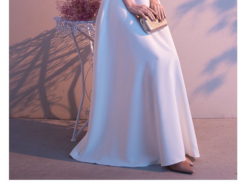 Gown Collar A-Line Stand Short-Sleeve Evening Lace