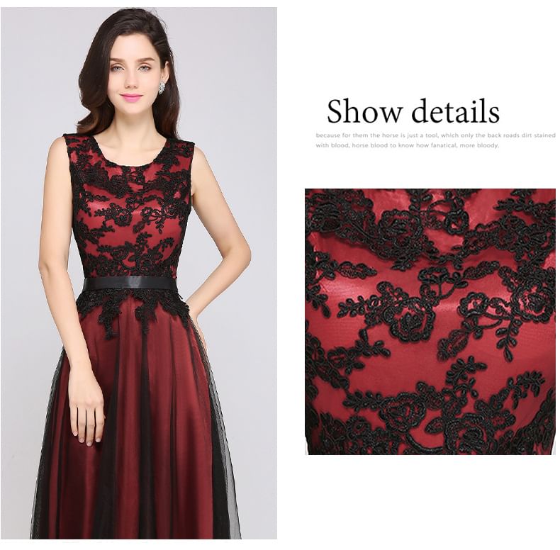 Sleeveless Crewneck Lace A-Line Evening Dress