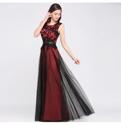 Sleeveless Crewneck Lace A-Line Evening Dress