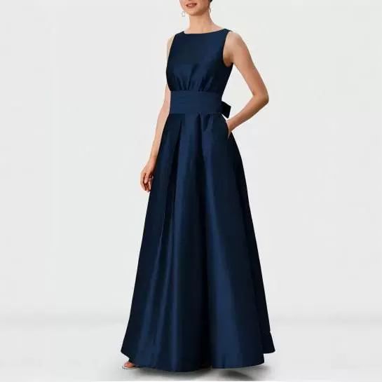 Sleeveless Satin Plain A-Line Maxi Dress