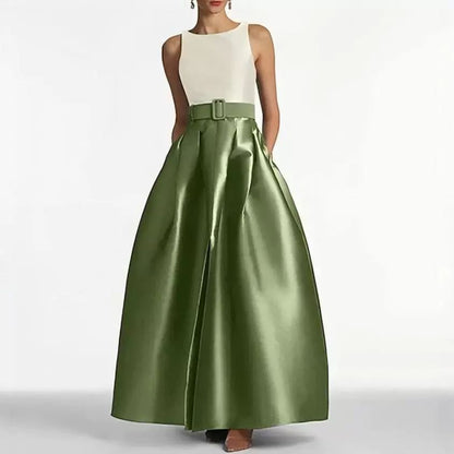 Sleeveless Two Tone A-Line Maxi Dress