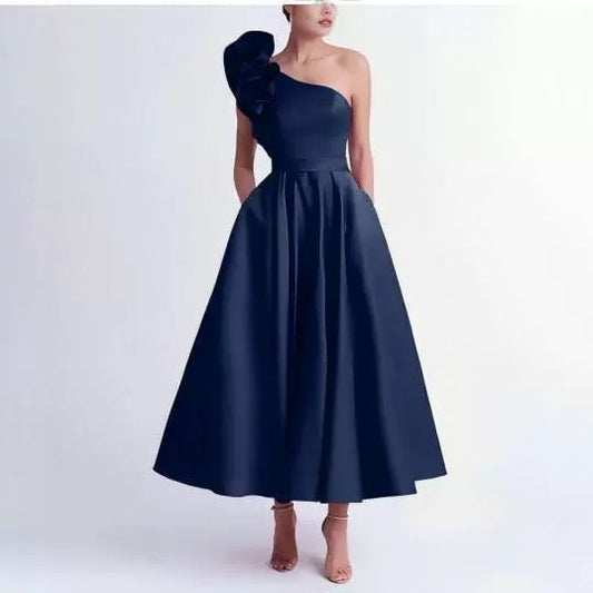 Sleeveless Asymmetrical Plain A-Line Evening Gown