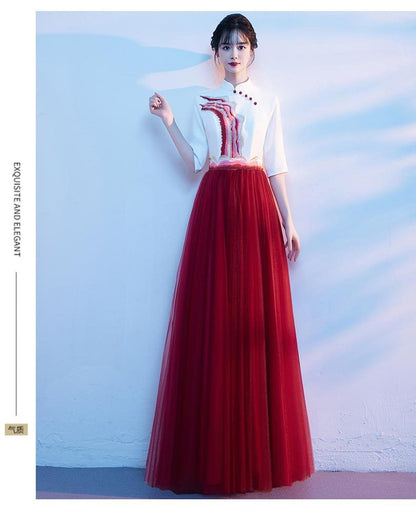 Gown Stand Tone A-Line Collar Short-Sleeve Two Evening