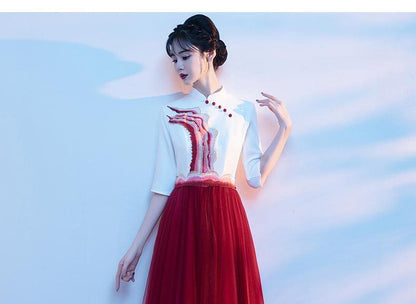 Gown Stand Tone A-Line Collar Short-Sleeve Two Evening