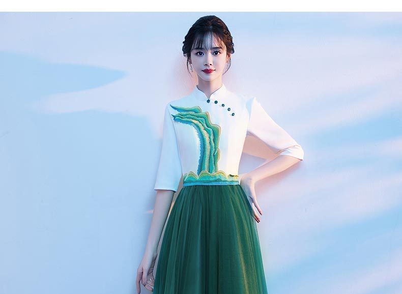 Gown Stand Tone A-Line Collar Short-Sleeve Two Evening