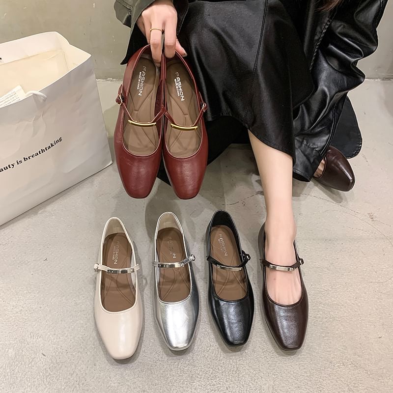 Metal Buckle Accent Mary Jane Shoes