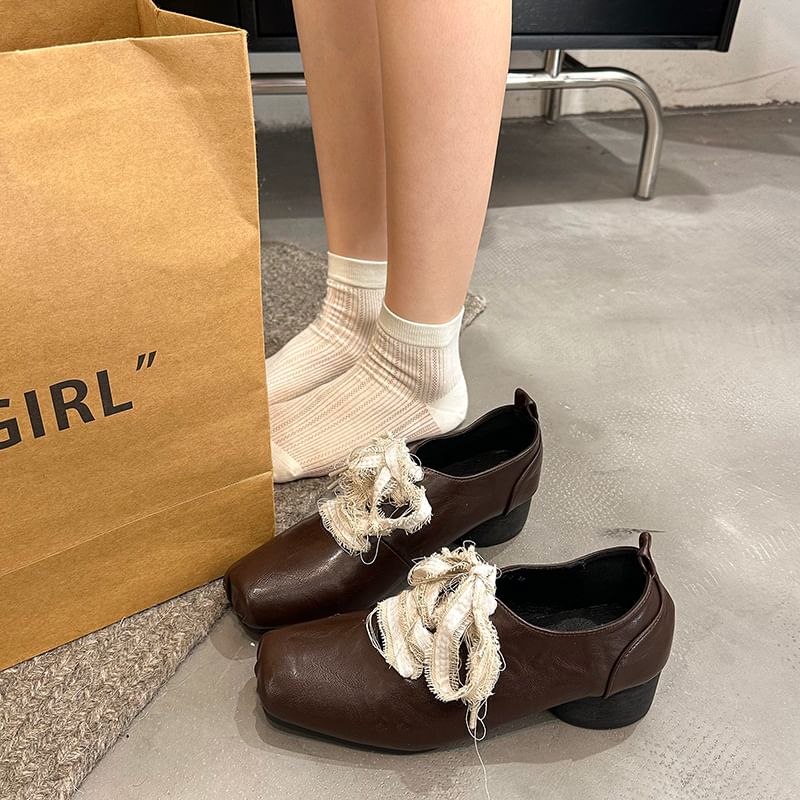 Block Heel Plain Lace-Ups
