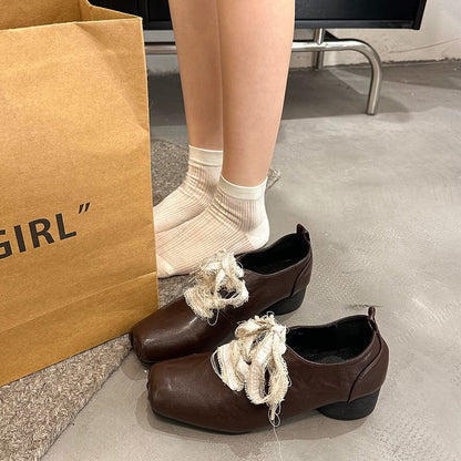 Block Heel Plain Lace-Ups