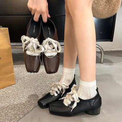 Block Heel Plain Lace-Ups