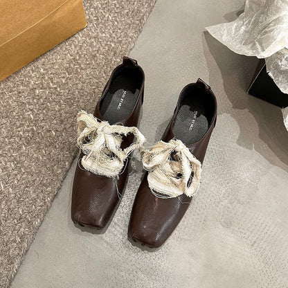 Block Heel Plain Lace-Ups