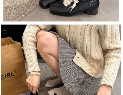 Block Heel Plain Lace-Ups