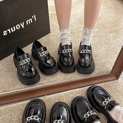 Platform Plain Chain Accent Loafers