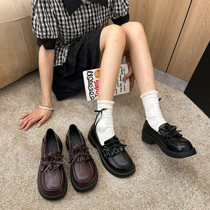 Platform Plain Ruffle Trim Loafers