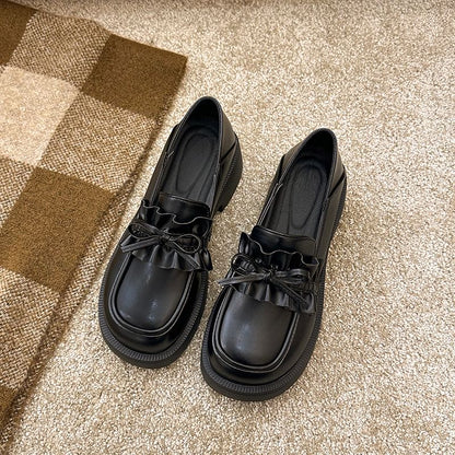 Platform Plain Ruffle Trim Loafers