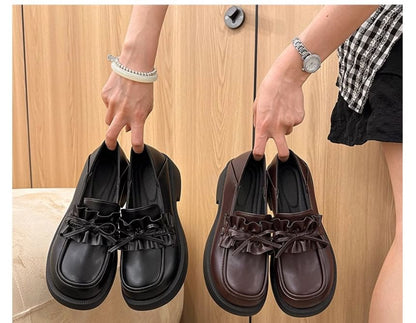 Platform Plain Ruffle Trim Loafers