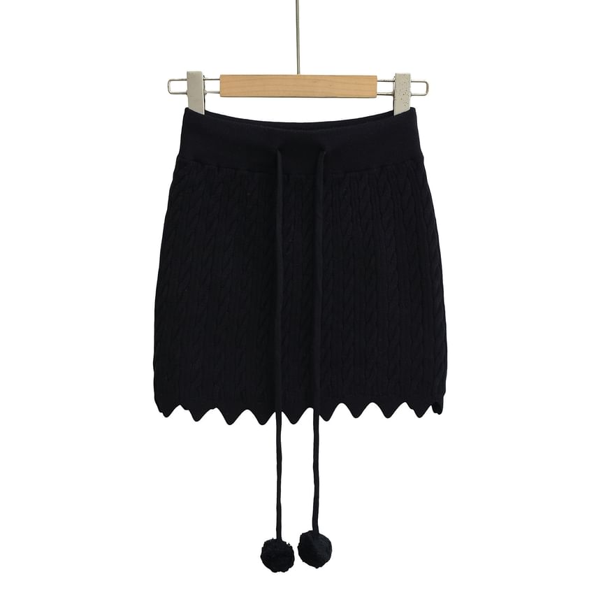 Cable-Knit High-Rise Pencil Mini Skirt