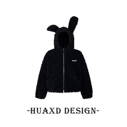 Rabbit Ear Fluffy Zip Jacket