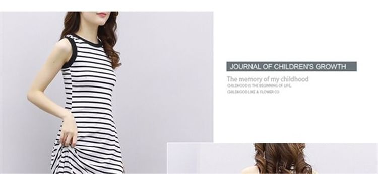 Crew Neck Striped Midi A-Line Tank Dress