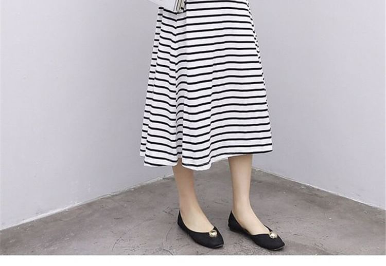 Crew Neck Striped Midi A-Line Tank Dress