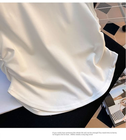 Short-Sleeve Round Neck Plain Ruched Tee