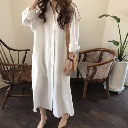 Long Sleeve Plain Shirt Maxi Dress