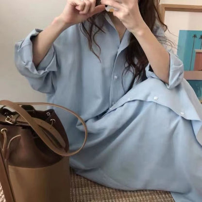 Long Sleeve Plain Shirt Maxi Dress