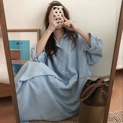 Long Sleeve Plain Shirt Maxi Dress