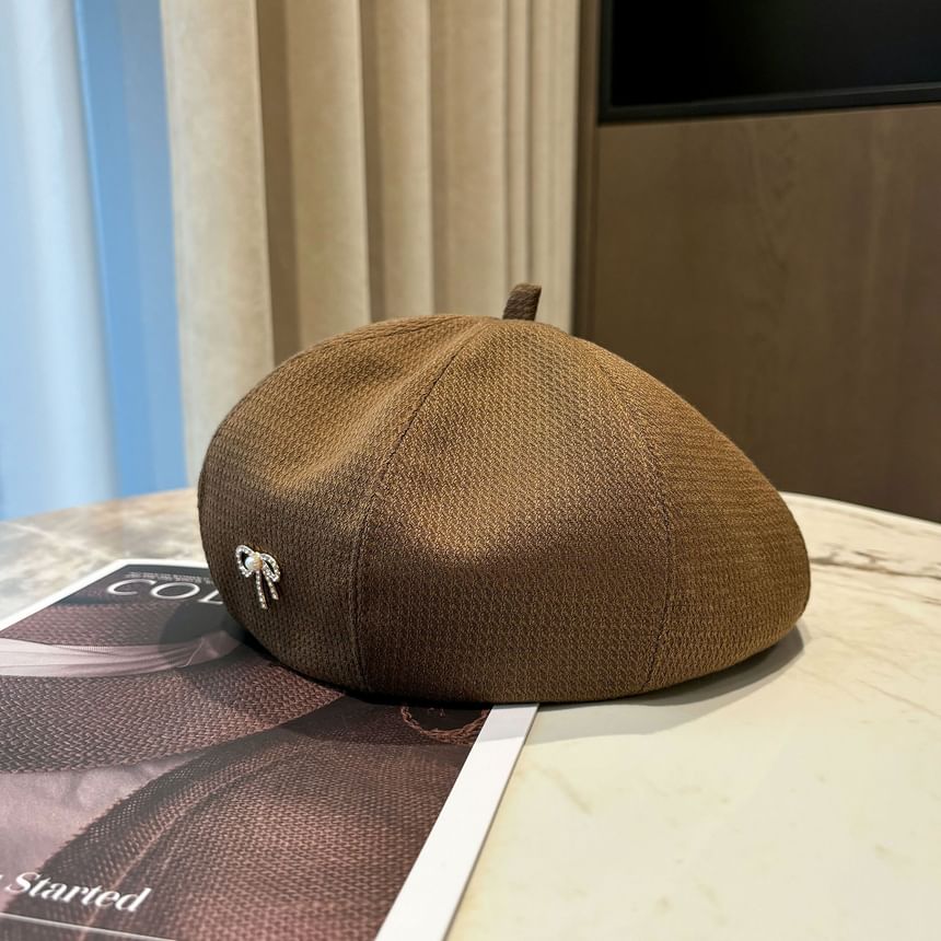 Faux Pearl Rhinestone Bow Beret