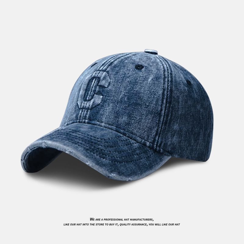 Lettering Embroidered Washed Distressed Denim Baseball Cap