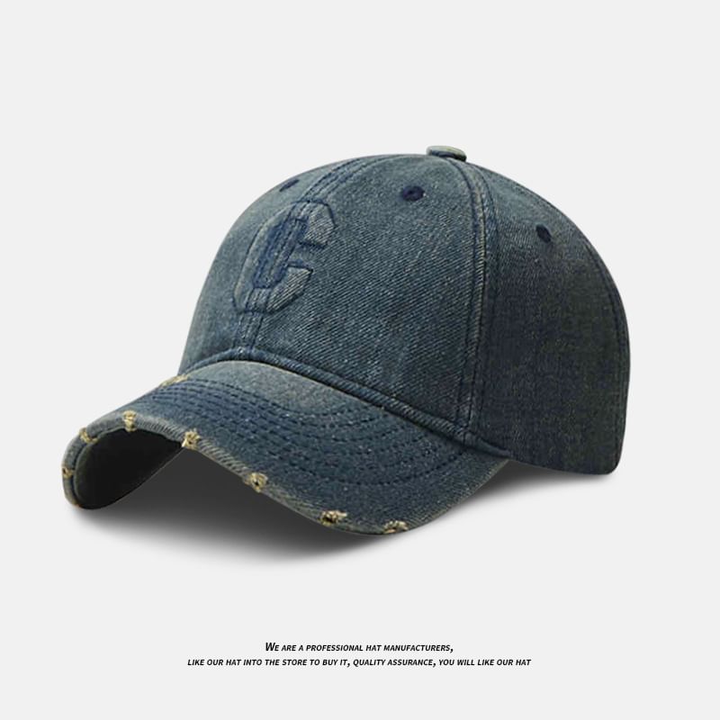 Lettering Embroidered Washed Distressed Denim Baseball Cap